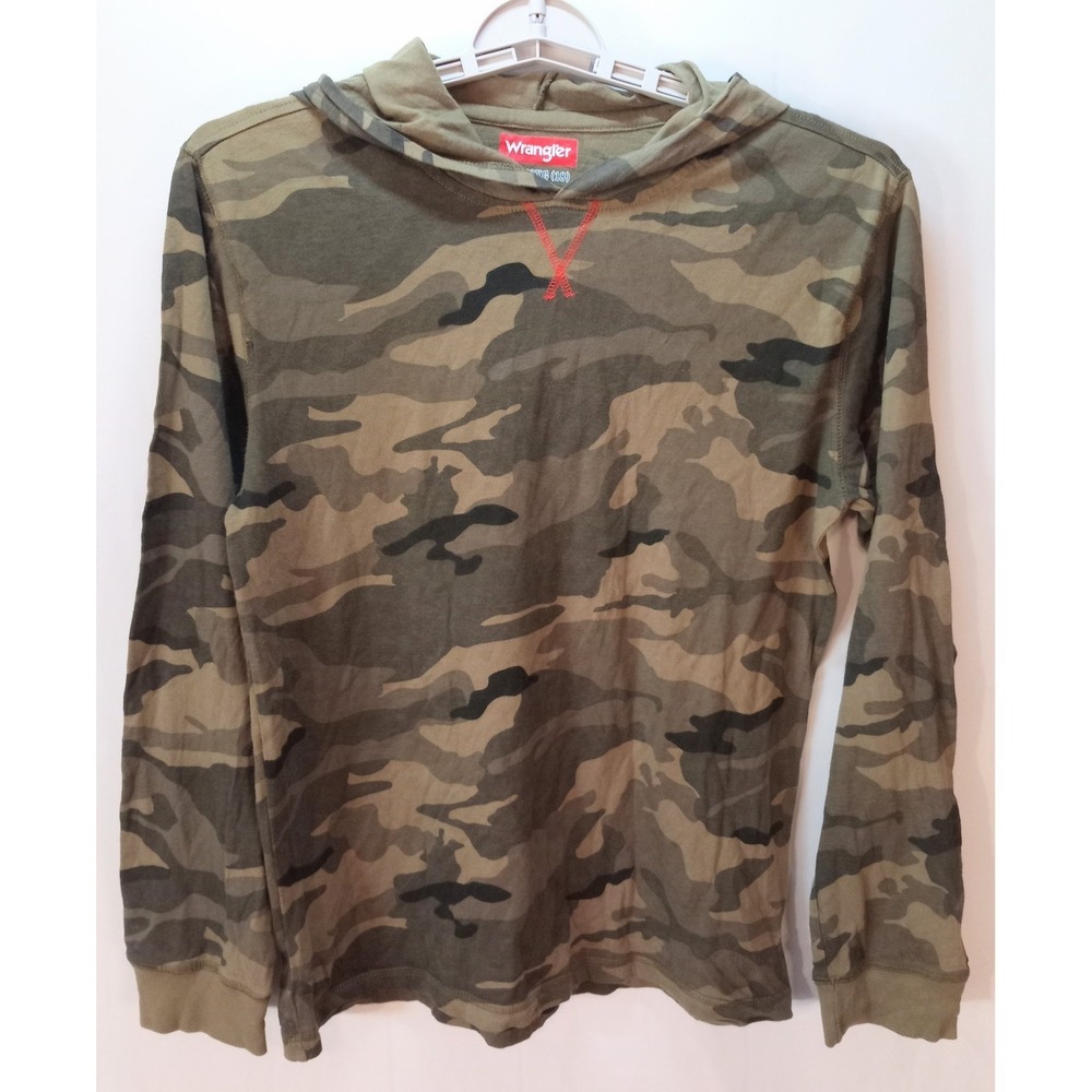 Wrangler Boy's Camo Hoodie Hooded T-shirt, Size 18 XXL, 100% Cotton